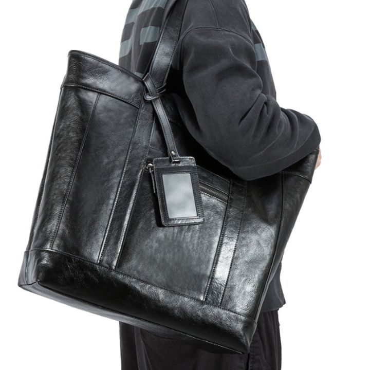 メンズトートバッグ 本革仕立て縦型大容量メンズトートバッグ