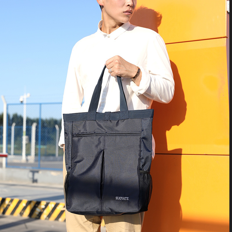 メンズトートバッグ 多機能ポケット付き縦型軽量トートバッグ