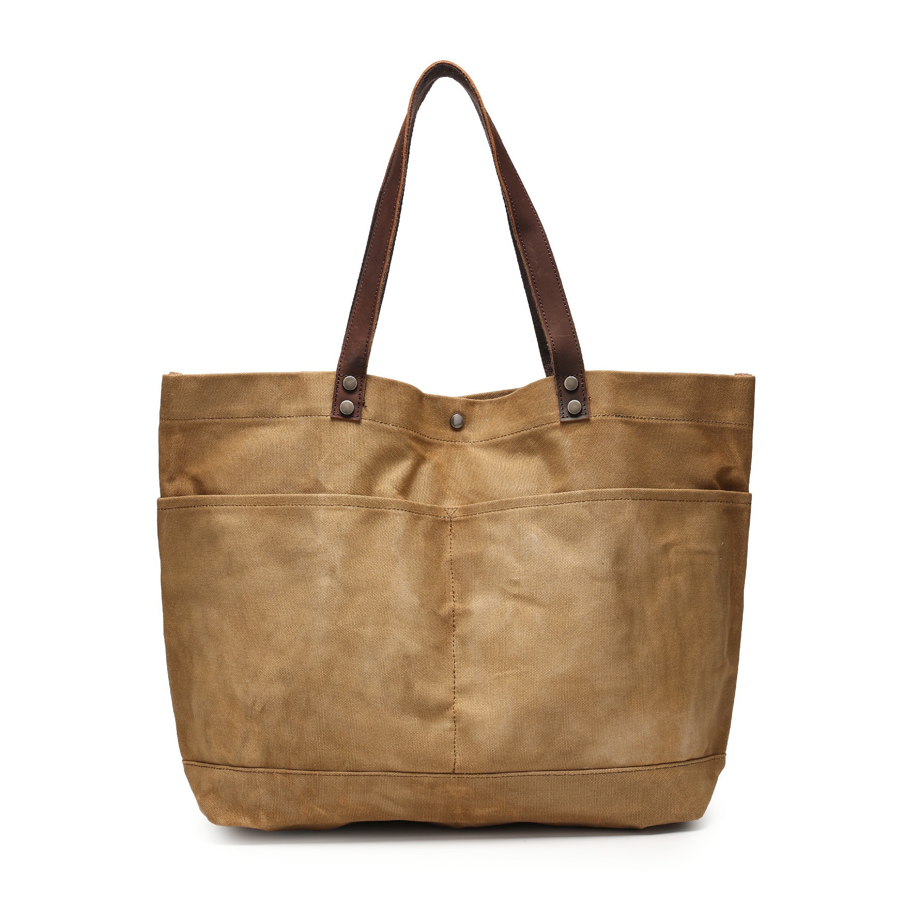 メンズトートバッグ 本革持ち手付きキャンバス地大容量トート