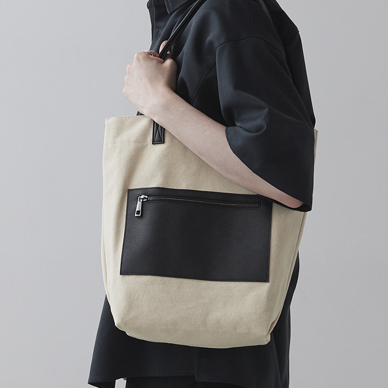 メンズトートバッグ 帆布×合皮切り替え縦型メンズトートバッグ
