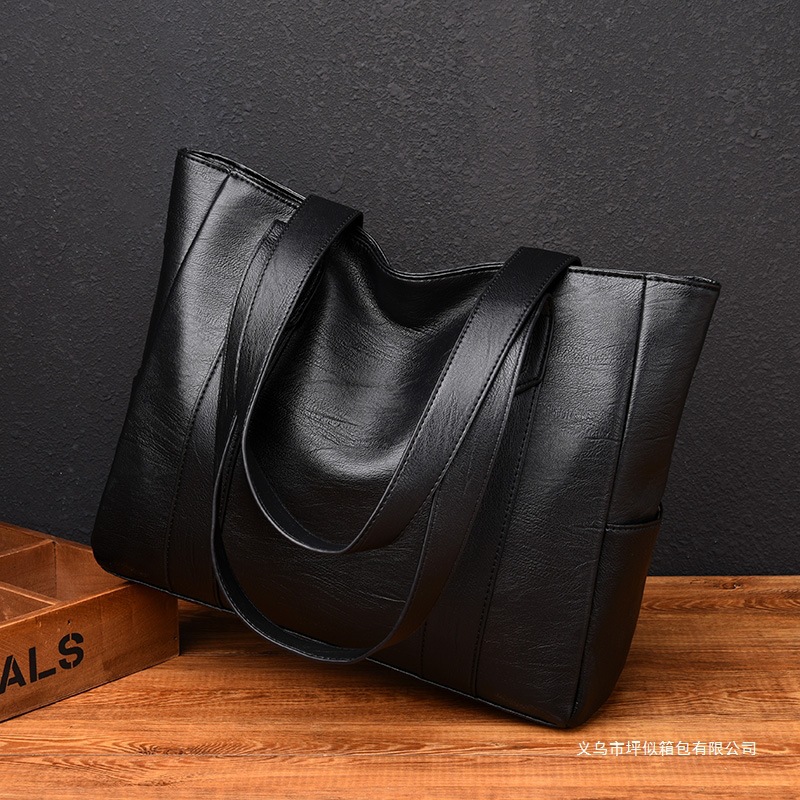 メンズトートバッグ 本革調大容量縦型ビジネストートバッグ