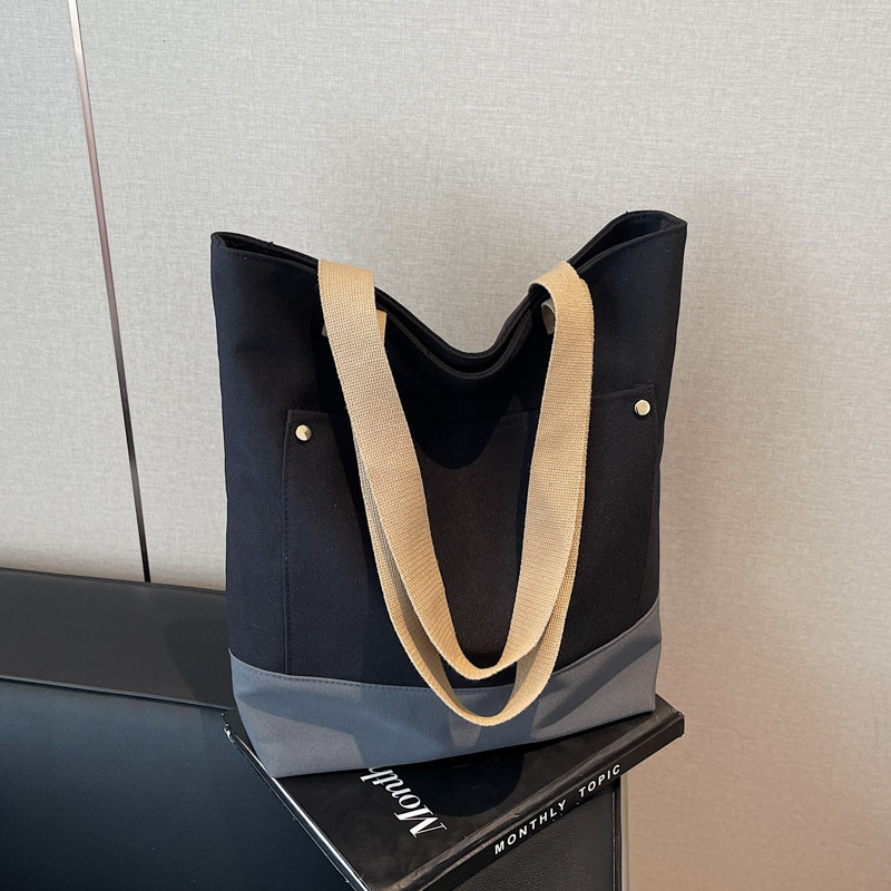 メンズトートバッグ 配色切替デザイン縦型帆布トートバッグ