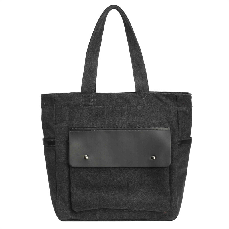 メンズトートバッグ　フロントポケット付きキャンバス地トートバッグ