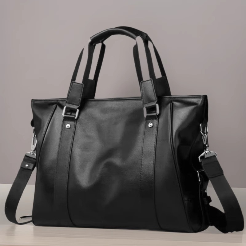 メンズトートバッグ 本革仕立て二層式ショルダー付き通勤鞄