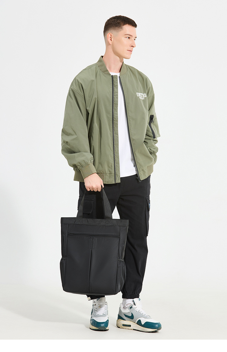 メンズトートバッグ 多機能ポケット付き縦型軽量トートバッグ