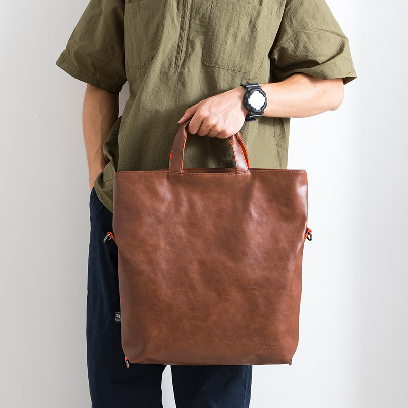 メンズトートバッグ 本革二通り仕様縦型手提げ鞄