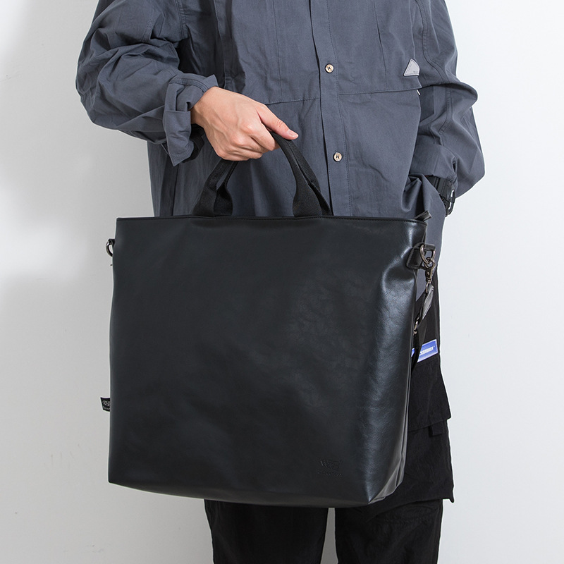 メンズトートバッグ 本革調二層式大容量ビジネストートバッグ