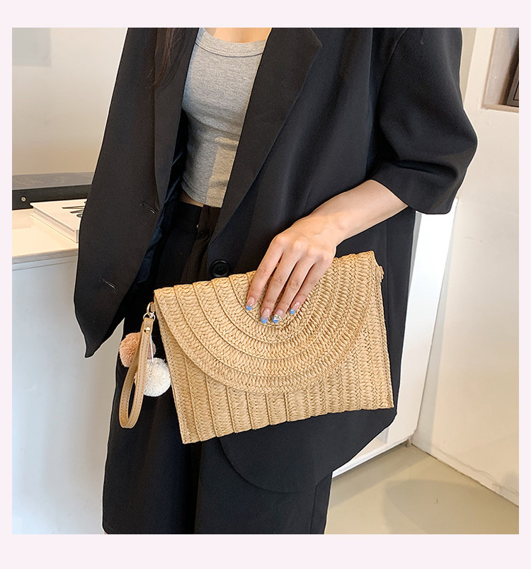 カゴバッグ 波模様フラップ付き編み込みショルダーバッグ
