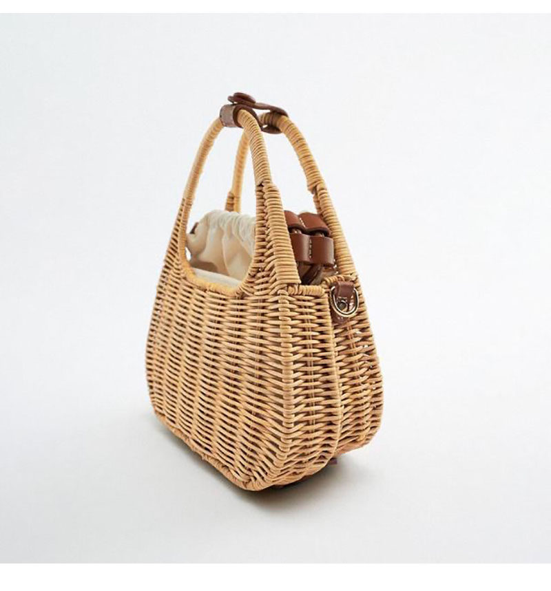 カゴバッグ 三角形デザインの籐編みハンドバッグ型カゴバッグ