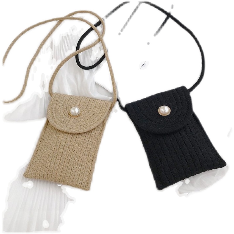 カゴバッグ 編み込み模様パール金具付きミニショルダーバッグ