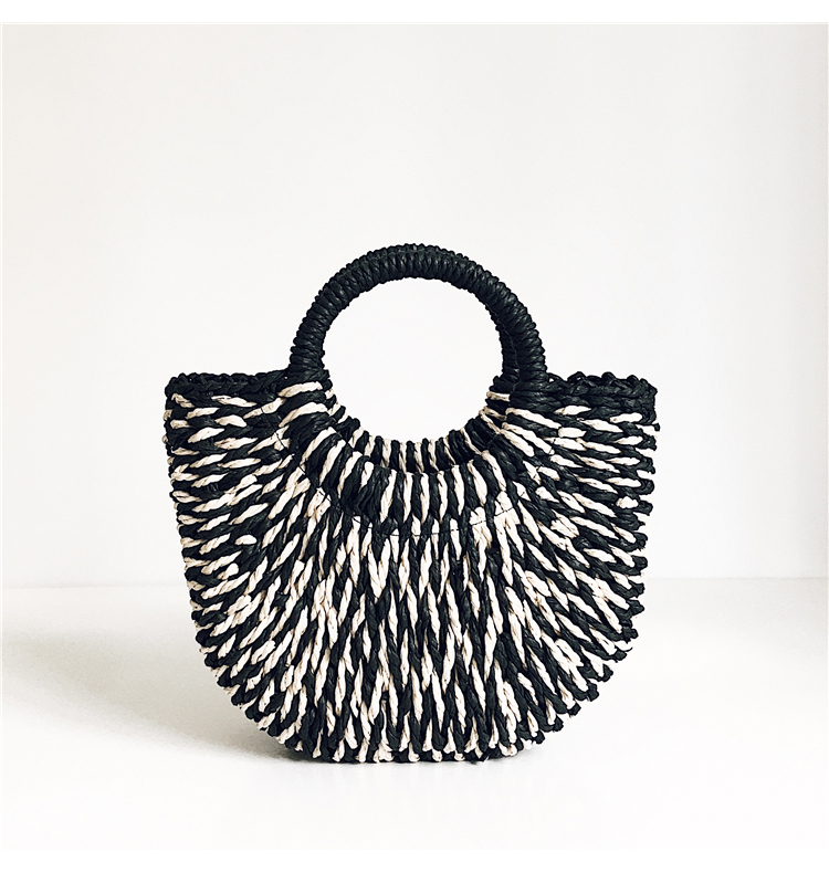 カゴバッグ 真珠チェーン付きレース装飾編み込みかご鞄