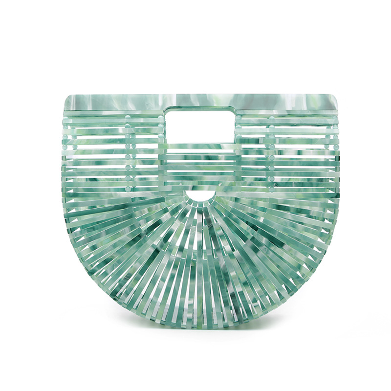 カゴバッグ 扇型竹編み風アクリル製ハンドバッグ