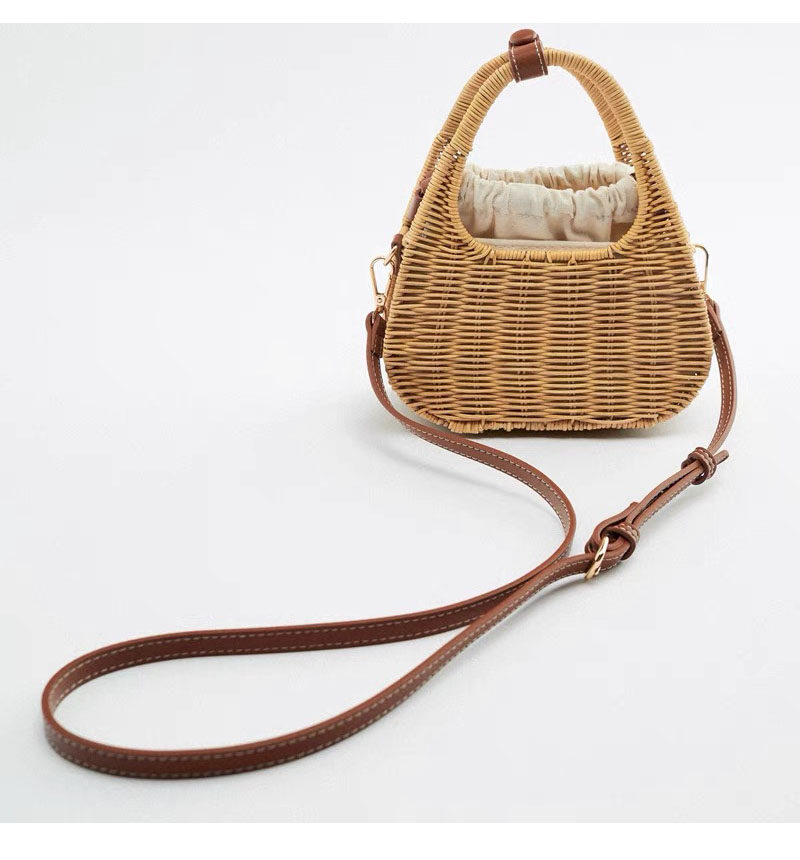 カゴバッグ 三角形デザインの籐編みハンドバッグ型カゴバッグ
