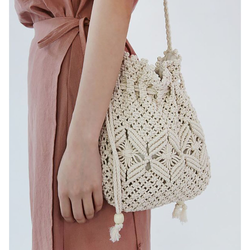 カゴバッグ 手編み風マクラメ編みカゴバッグ