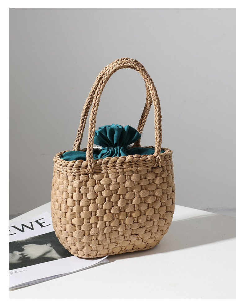 カゴバッグ 巾着付き丸型編み込みカゴバッグ