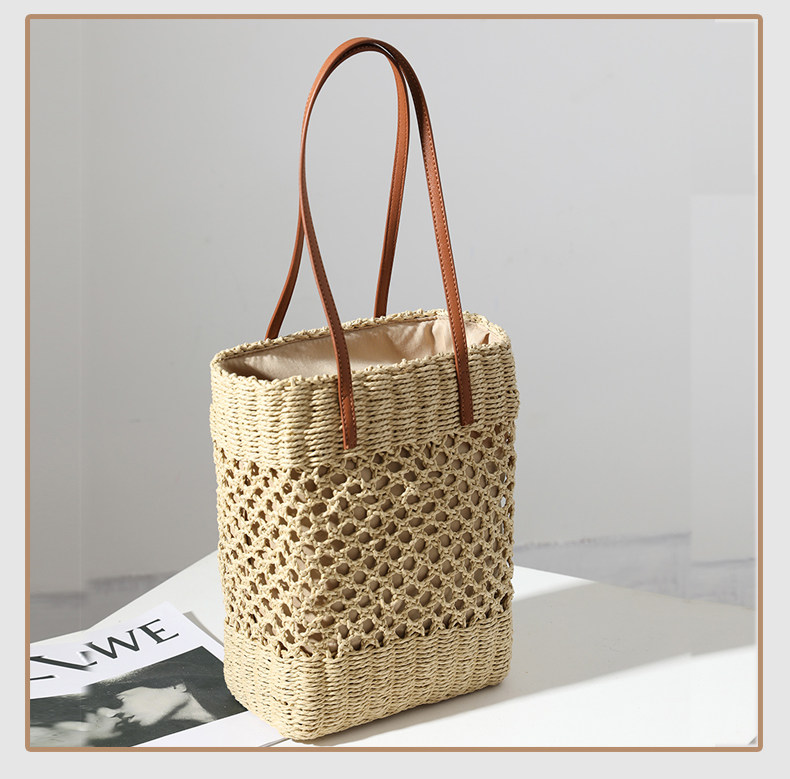 カゴバッグ 透かし編みがおしゃれな縦型カゴバッグ