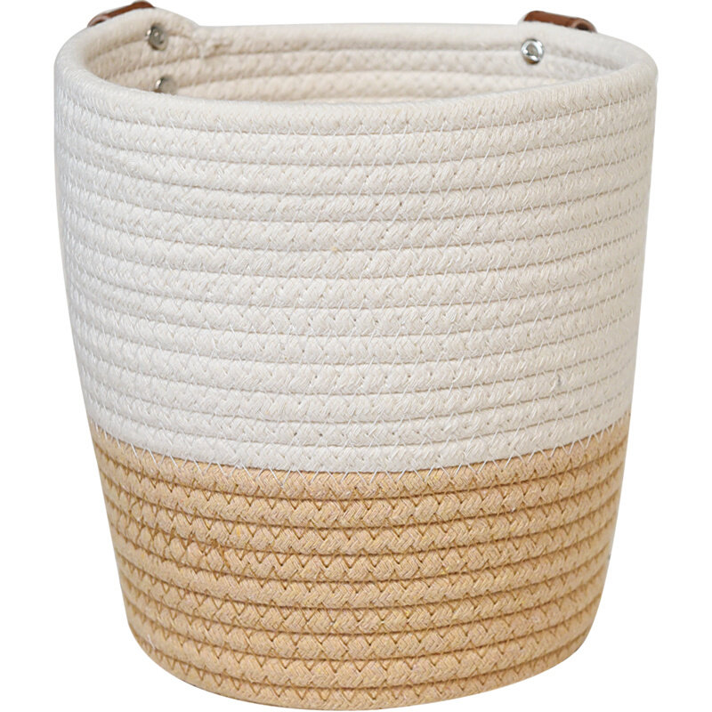 カゴバッグ ナチュラル編み込み円筒形ハンドバッグ
