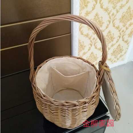 カゴバッグ 手編み籐製丸型持ち手付きカゴバッグ