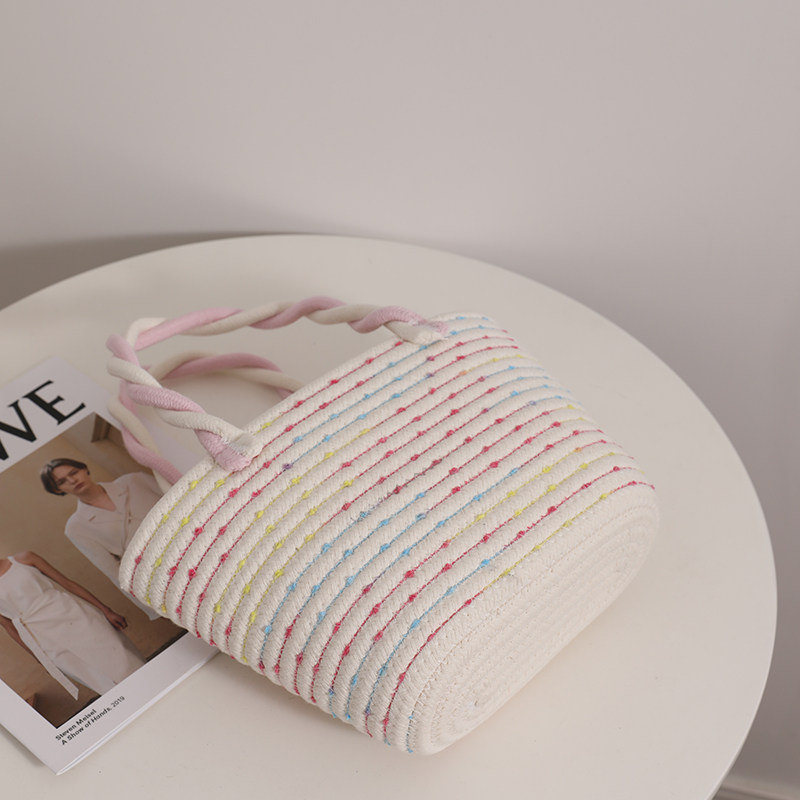 カゴバッグ コットンロープ編み込み丸底トート