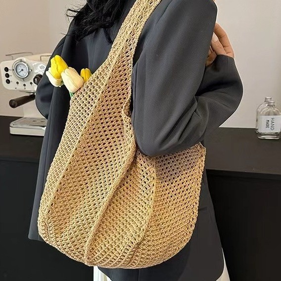 カゴバッグ 網目編みナチュラルショルダー