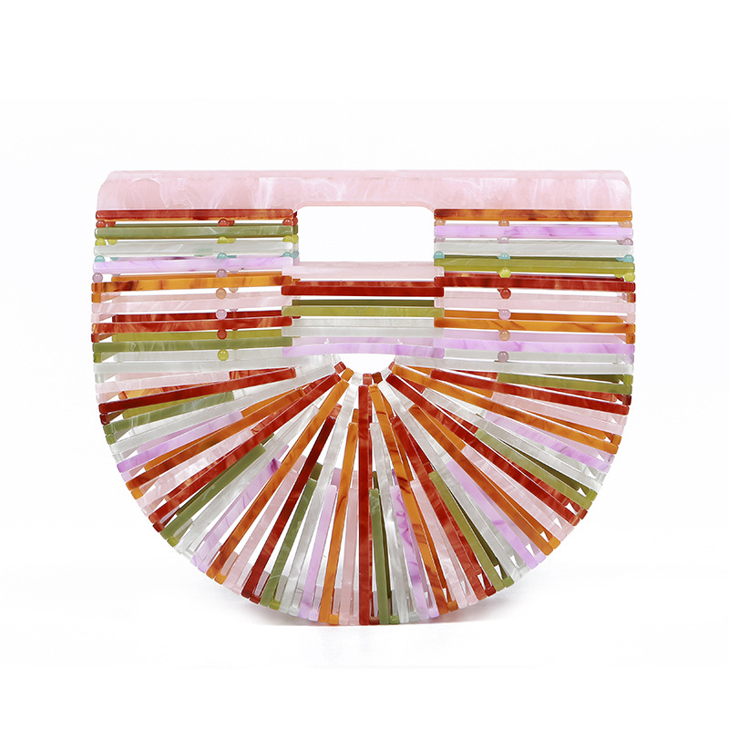 カゴバッグ 扇型竹編み風アクリル製ハンドバッグ