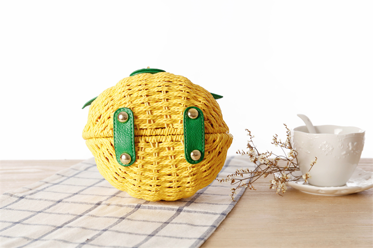 カゴバッグ 南国風パイナップル型編み込みハンドバッグ