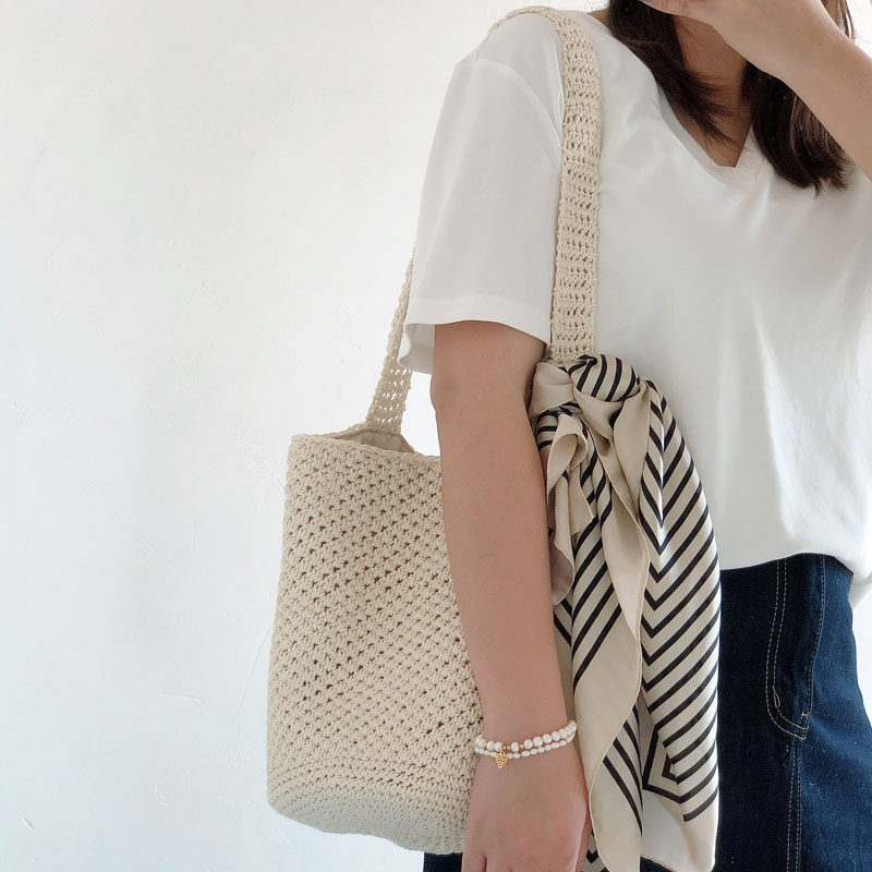 カゴバッグ スカーフ付き編み込みショルダーカゴバッグ