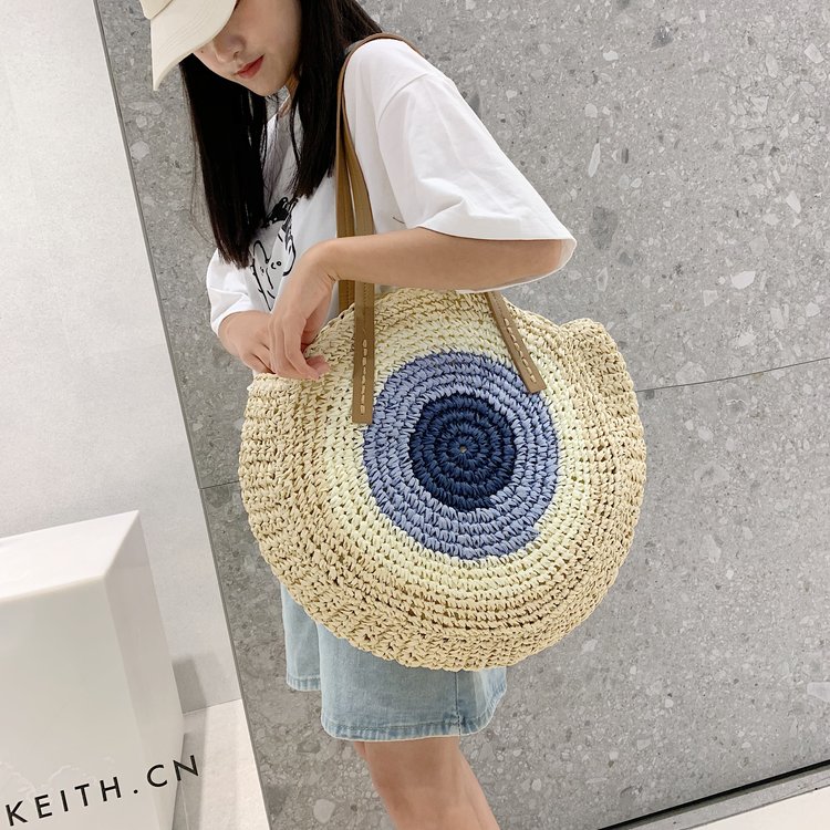 カゴバッグ 手編み風サークル模様大容量ショルダーカゴバッグ