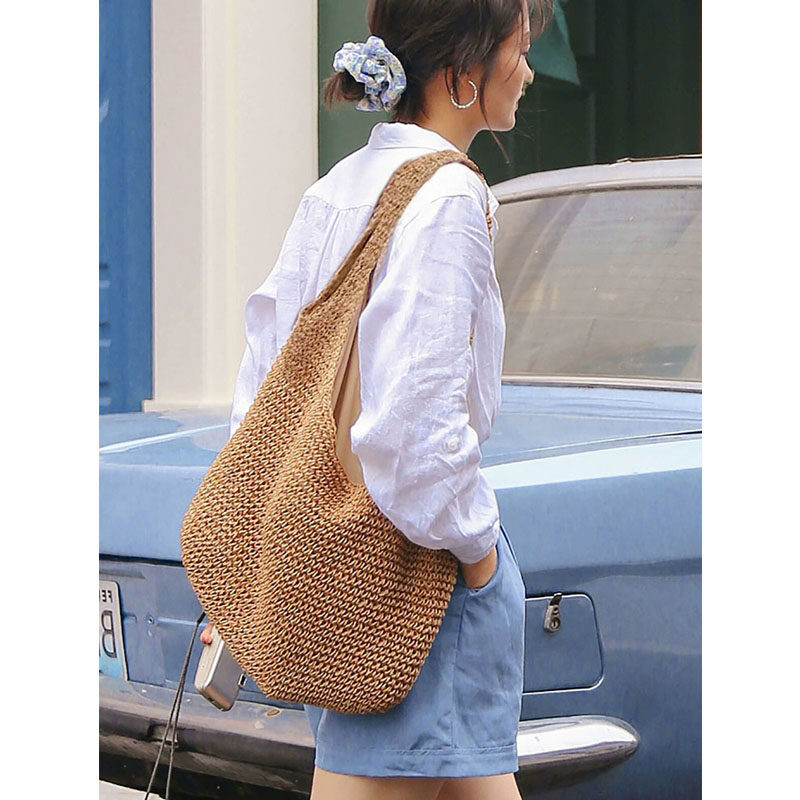 カゴバッグ 肩掛け楽々大容量ざっくり編みカゴバッグ