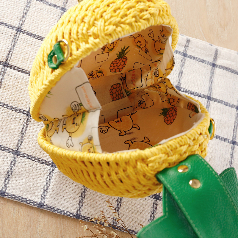 カゴバッグ 南国風パイナップル型編み込みハンドバッグ