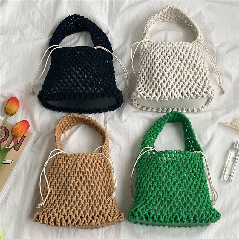 カゴバッグ 手編み風メッシュ巾着型ハンドバッグ