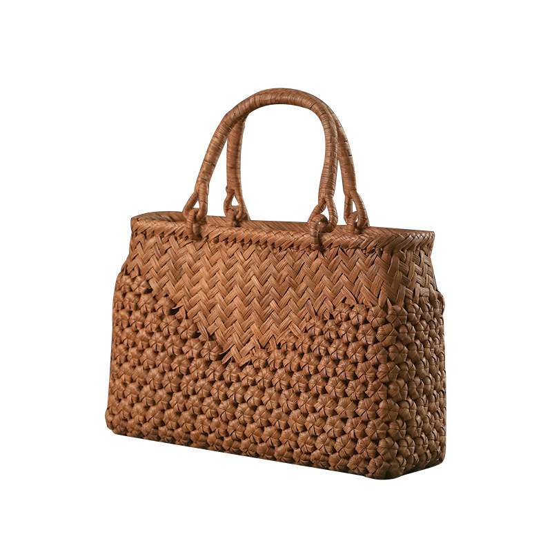 カゴバッグ 二種編みが美しい手編み籐素材のハンドバッグ型かごバッグ