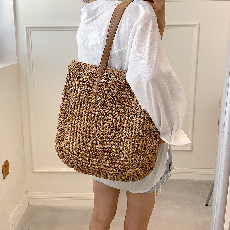 カゴバッグ 手編み風ラウンド底面大容量かごバッグ