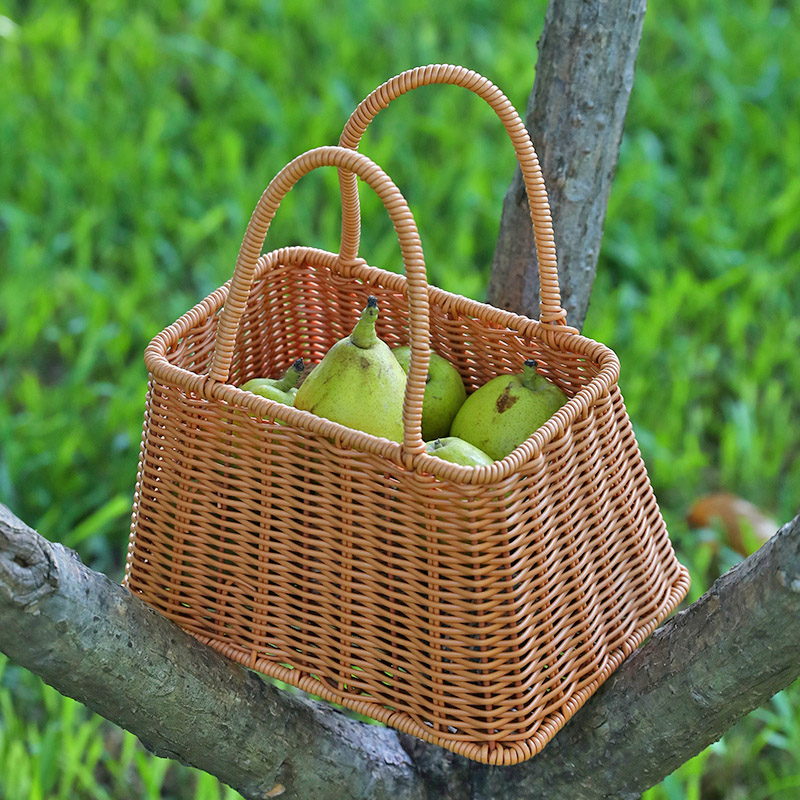 カゴバッグ 天然素材編み込み四角形カゴバッグ