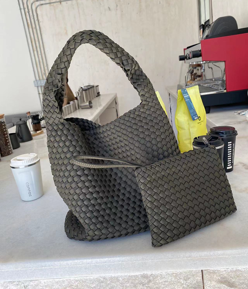 カゴバッグ 編み込みデザイン大容量ハンドル付きかごバッグ