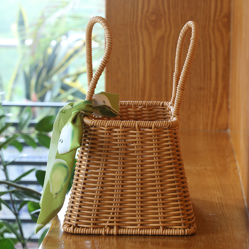 カゴバッグ 天然素材編み込み四角形カゴバッグ
