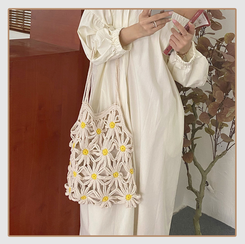 カゴバッグ 花モチーフ編み込みカゴバッグショルダー