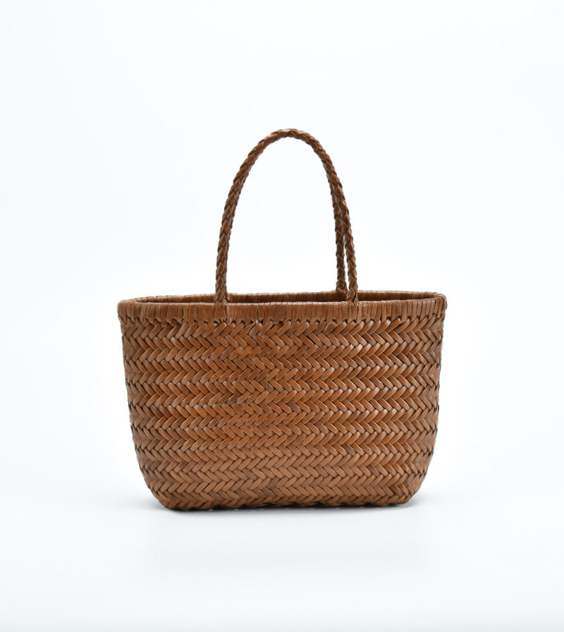 カゴバッグ ヘリンボーン編み込み手提げカゴバッグ