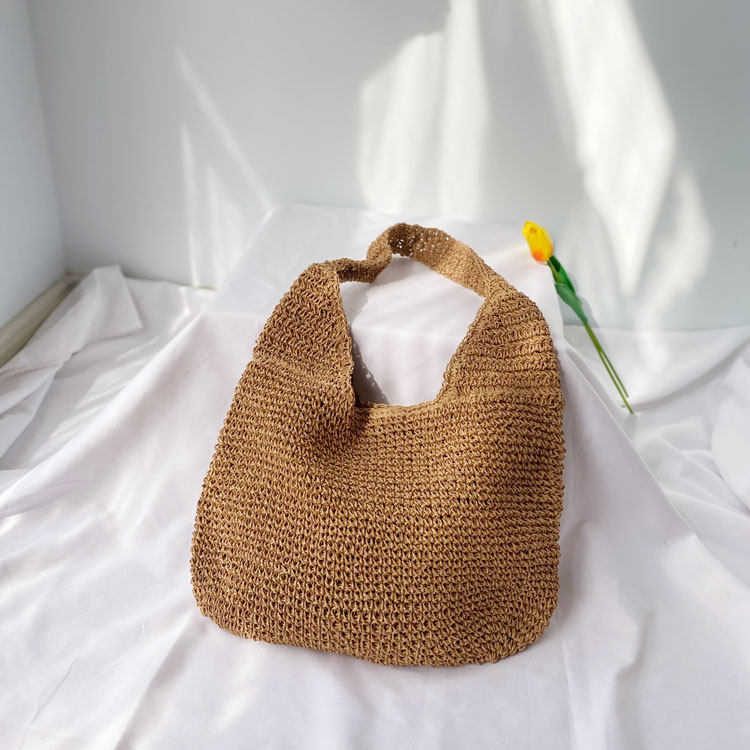 カゴバッグ ナチュラル編み込みワンショルダートート