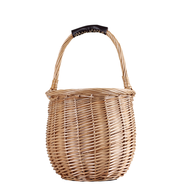 カゴバッグ 手編み籐素材の丸型ハンドバッグ