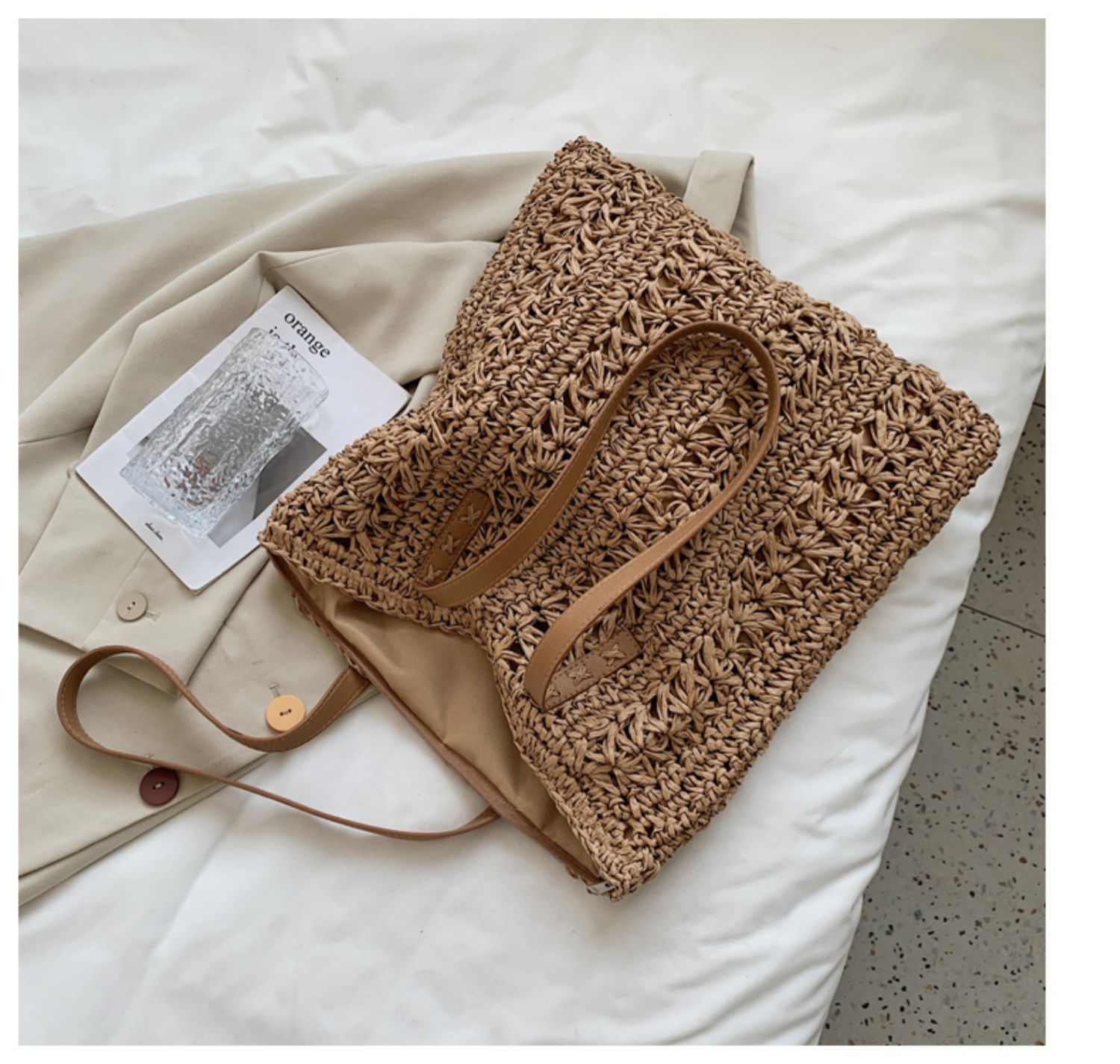 手編み風花柄透かし編みカゴバッグ