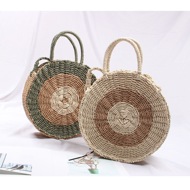 カゴバッグ 渦巻き編み込み円型カゴバッグハンドバッグ
