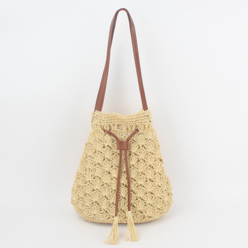 カゴバッグ 巾着型レース編みショルダーかごバッグ