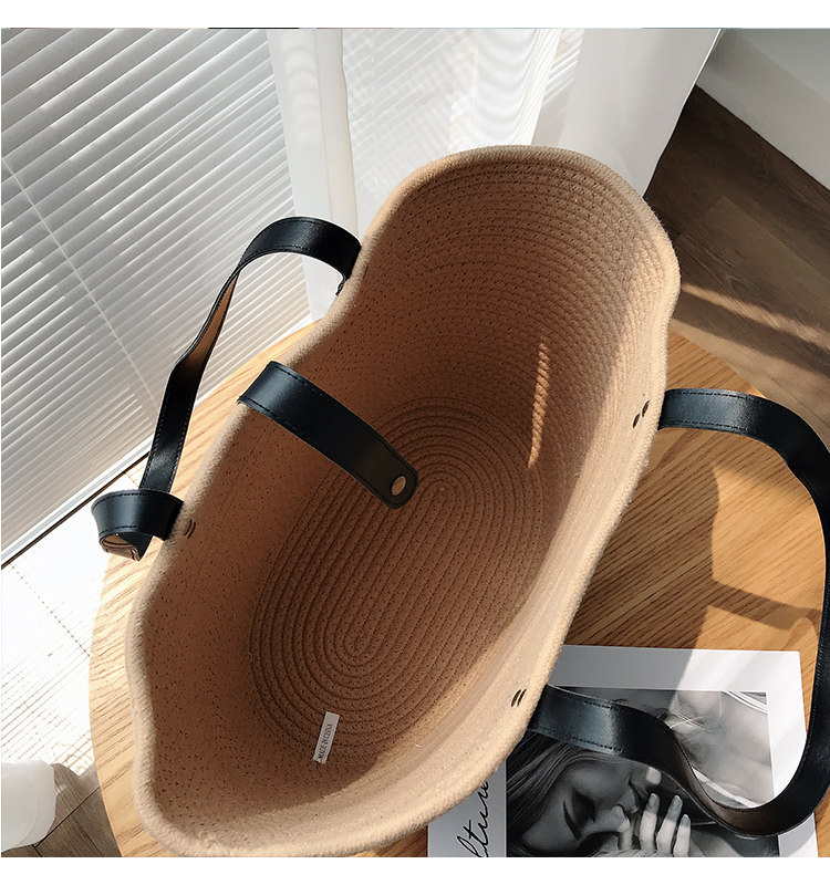 カゴバッグ スカーフ付き大容量編み込みトート