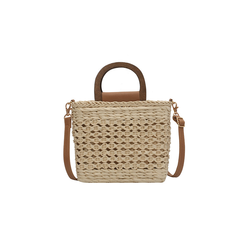カゴバッグ 手編み風透かし編みスクエア型２way仕様かご鞄