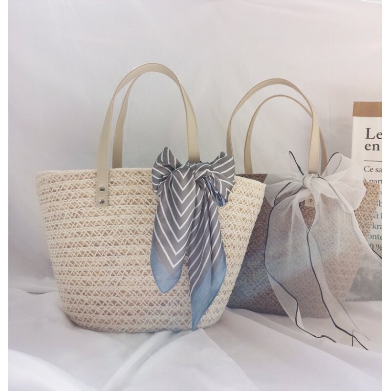 カゴバッグ スカーフ付き手編み風トート型かごバッグ