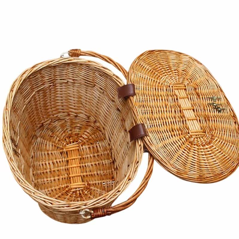 カゴバッグ ラタン編み丸型バケツ型金具留めハンドバッグ