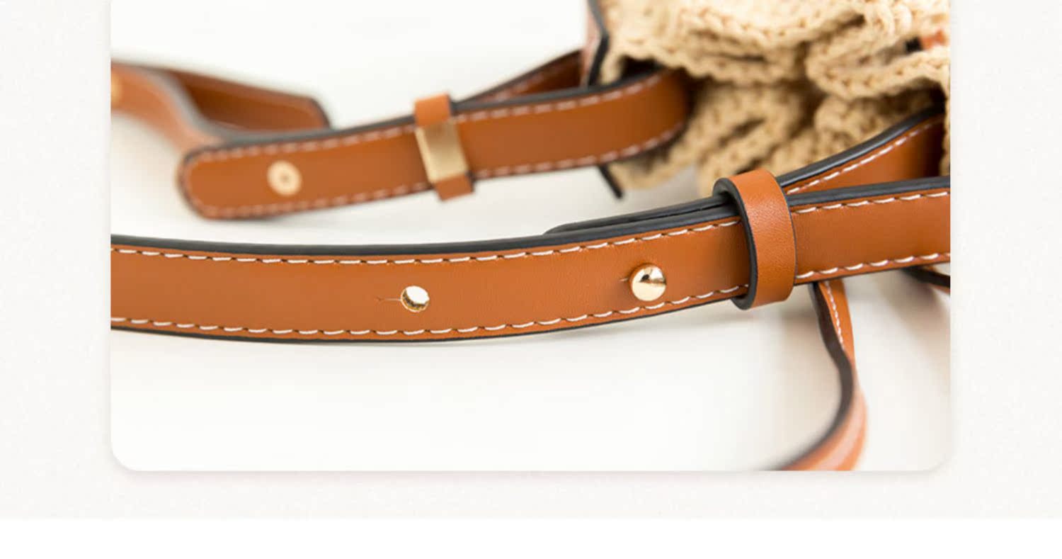 カゴバッグ 手編み風籐編み巾着型ハンドバッグ