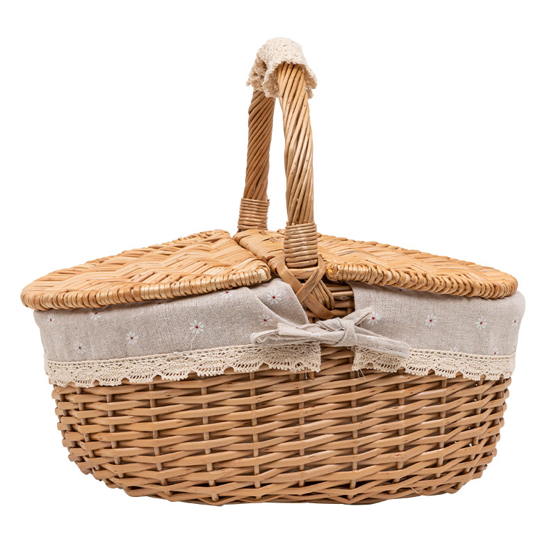 カゴバッグ 天然素材の蓋付きピクニックバスケット