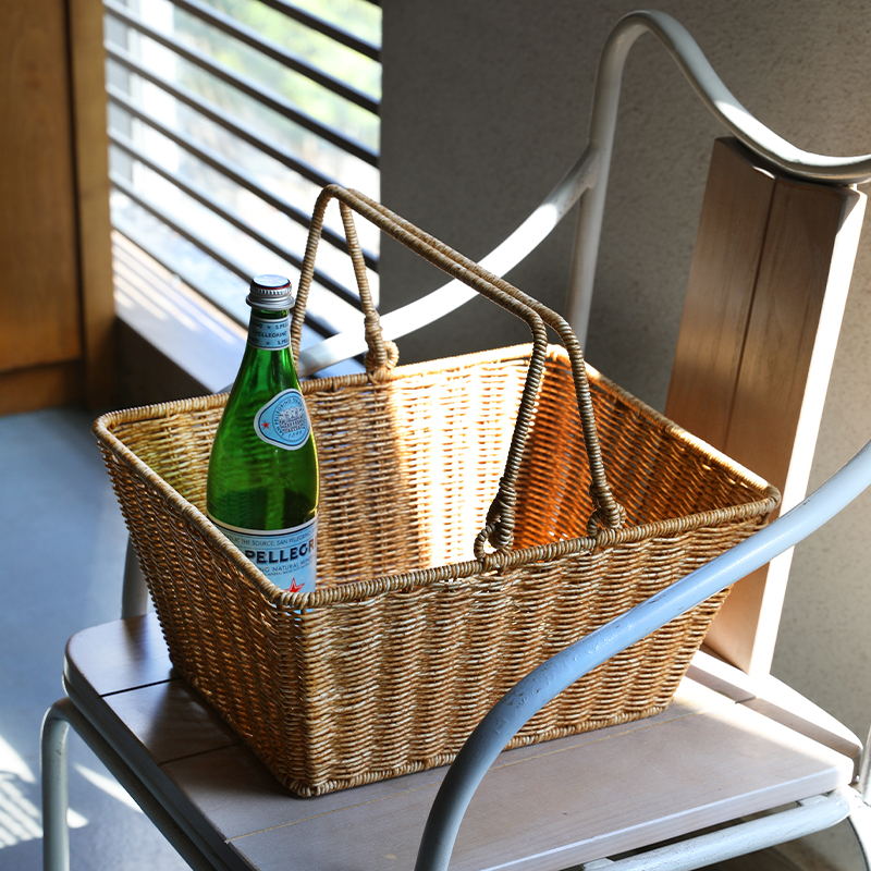 カゴバッグ 天然素材編み込み大容量ハンドバッグ型かご